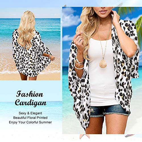 Digitek Direct Mantón suelto de gasa directa para mujer - Cárdigan kimono con estampado floral de gasa [Blanco - Medio]