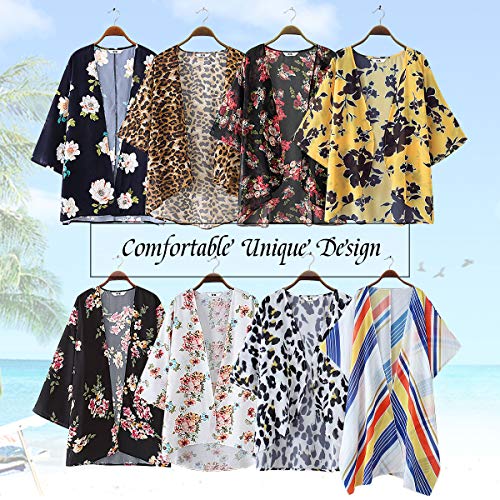 Digitek Direct Mantón suelto de gasa directa para mujer - Cárdigan kimono con estampado floral de gasa [Blanco - Medio]