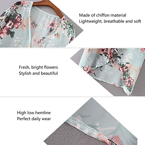 Digitek Direct Mantón suelto de gasa directa para mujer - Cárdigan kimono con estampado floral de gasa [Verde claro - Extra Grande]