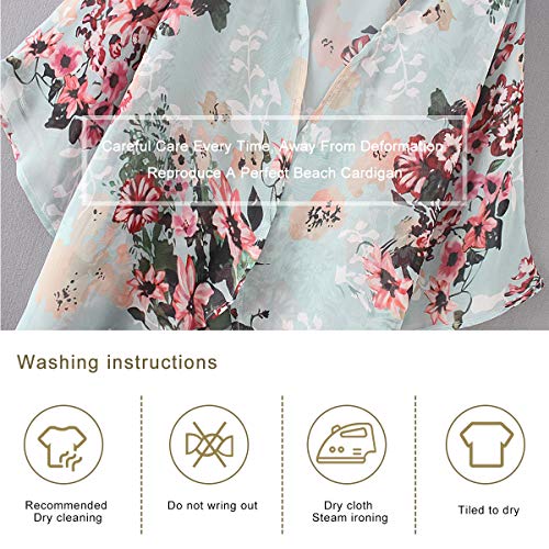 Digitek Direct Mantón suelto de gasa directa para mujer - Cárdigan kimono con estampado floral de gasa [Verde claro - Extra Grande]