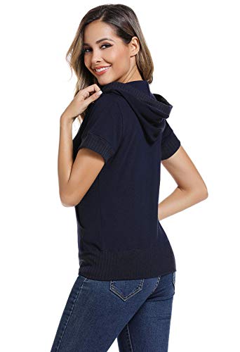 Dilgul Sudadera con capucha para mujer con cremallera de canguro de manga corta para mujer con capucha, chaquetas ajustadas, bolsillos de parche de cuarteto, abrigos deportivos informales