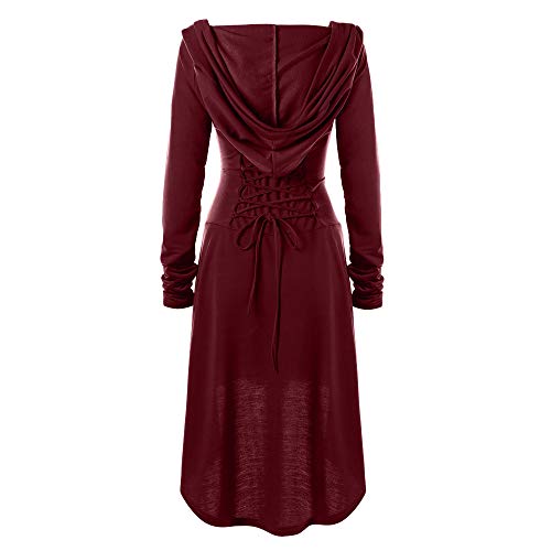 Disfraces de Mujer con Cordones Capucha Vintage Pullover Vestido de Las Mujeres bajo Alto Vendaje Largo Capa Gusspower