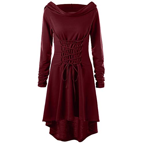 Disfraces de Mujer con Cordones Capucha Vintage Pullover Vestido de Las Mujeres bajo Alto Vendaje Largo Capa Gusspower