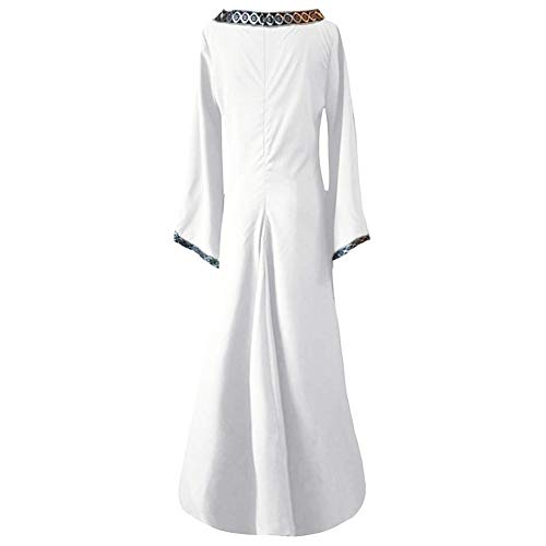 Disfraz Medieval para Mujer Vestido Manga Larga Bordado Renacentista Cosplay Blanco S