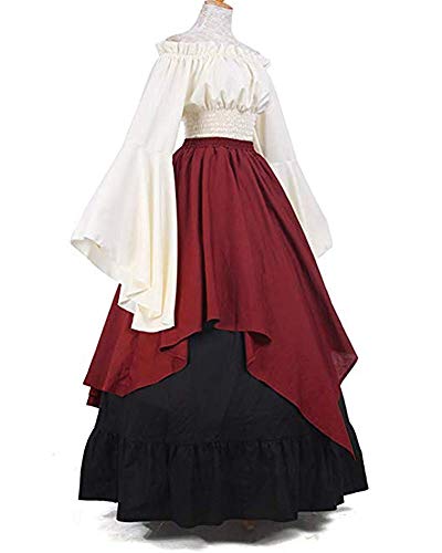 Disfraz Traje Medieval Manga Larga para Mujer Princesa Reina Dama Cosplay Criada Rojo S