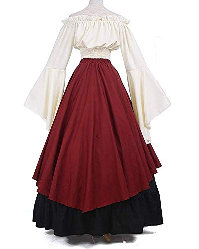 Disfraz Traje Medieval Manga Larga para Mujer Princesa Reina Dama Cosplay Criada Rojo S