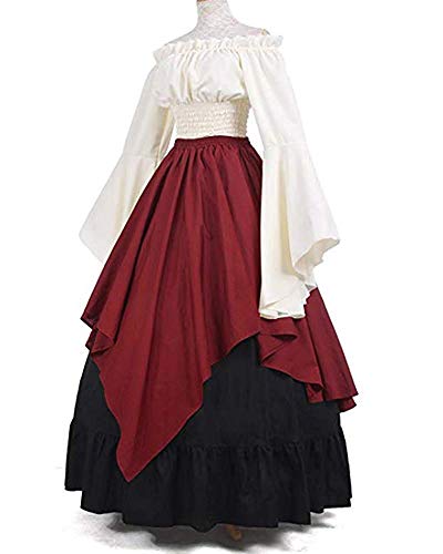 Disfraz Traje Medieval Manga Larga para Mujer Princesa Reina Dama Cosplay Criada Rojo S