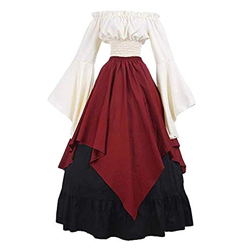 Disfraz Traje Medieval Manga Larga para Mujer Princesa Reina Dama Cosplay Criada Rojo S