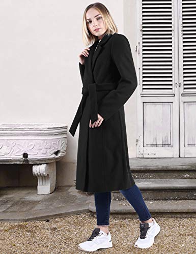 DISHANG Abrigo de Mezcla de Lana de Invierno para Mujer con Cinturón con Dos Bolsillos Delanteros (Negro, S)