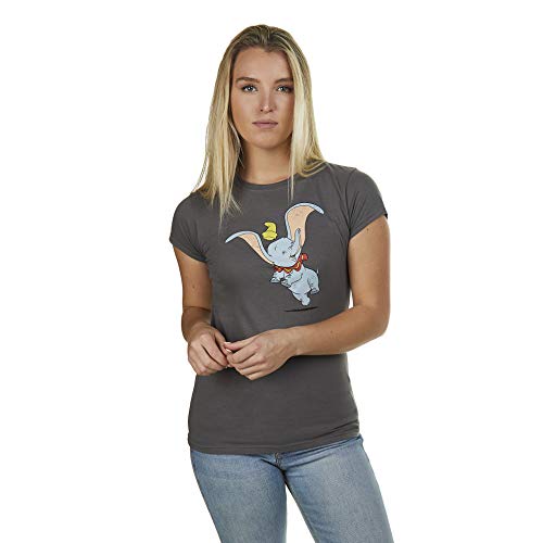 Disney Dumbo Happy T-Shirt Camiseta, Gris (Ant Carbón), XL para Mujer