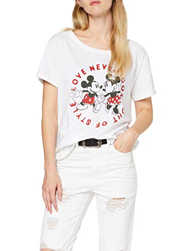 Disney Mickey and Minnie Love Never Goes out of Style Camiseta, Blanco (White Wht), 42 (Talla del Fabricante: Large) para Mujer