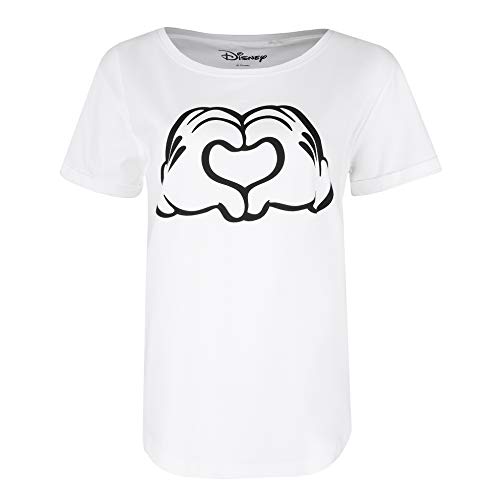 Disney Mickey Love Hands Camiseta, White, Medium para Mujer