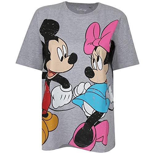 Disney Mickey & Minnie Camiseta, Grey Heather, Medium para Mujer