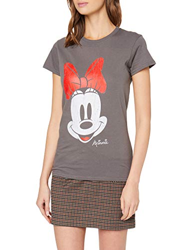 Disney Mickey Mouse Minnie Beaten Face, Camiseta para Mujer, Gris (Charcoal), XXL