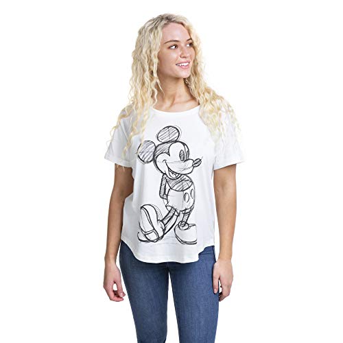 Disney Mickey Mouse Sketch Camiseta, Blanco (White Wht), 42 para Mujer