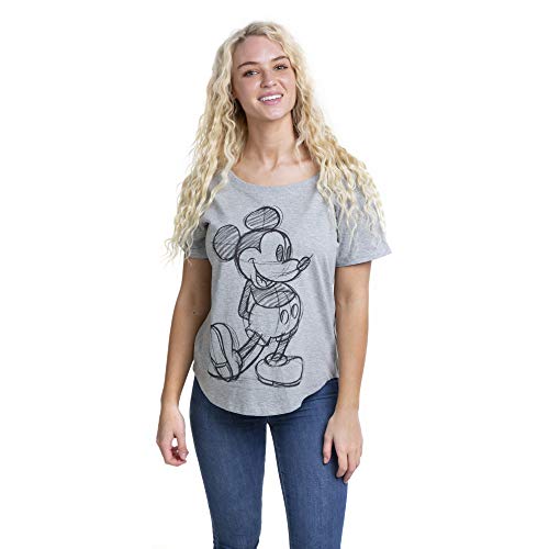 Disney Mickey Mouse Sketch Camiseta, Gris, 40 para Mujer