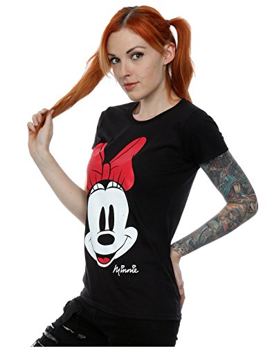 Disney mujer Minnie Mouse Distressed Face Camiseta Large Negro