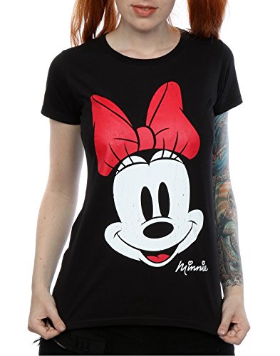 Disney mujer Minnie Mouse Distressed Face Camiseta Large Negro