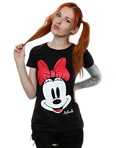 Disney mujer Minnie Mouse Distressed Face Camiseta Large Negro