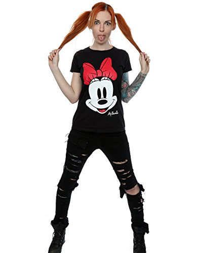 Disney mujer Minnie Mouse Distressed Face Camiseta Small Negro