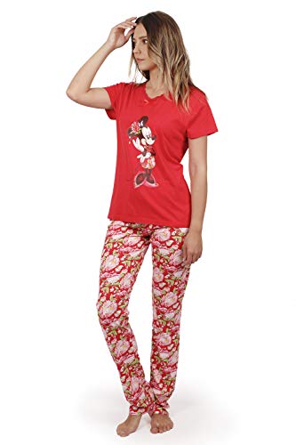 Disney Pijama Manga Corta Minnie China para Mujer, Color Rojo, Talla M