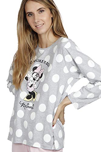 Disney - Pijama Mujer Minnie Manga Larga Verano Mujer Color: Gris Talla: x-Large