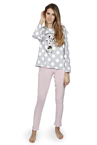 Disney - Pijama Mujer Minnie Manga Larga Verano Mujer Color: Gris Talla: x-Large