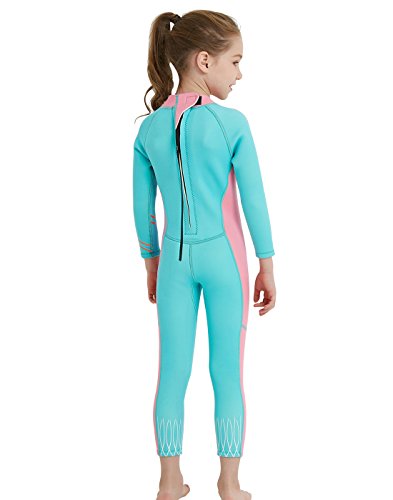 DIVE&SAIL - Traje de Neopreno Precio para Niño de 2.5mm con Mangas Largas Mantener Calor Protección Solar Maillot de Buceo con Cremallera - Azul Rosa - Talla S