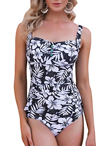 Doaraha Bañadores Mujer Traje de Baño de Dos Piezas Tankini y Breifs Diseño de Flores Conjunto de Bikinis para Playa, Piscina, Vacaciones,Fiesta