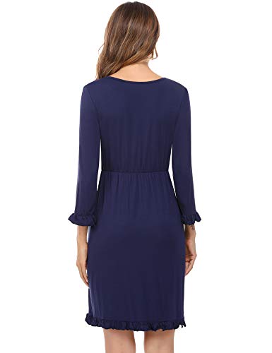 Doaraha Camisón Lactancia Algodón Mujer Ropa de Dormir Premamá Hospital Vestido de Maternidad Embarazo Pijama Embarazadas Camisones Embarazada Manga Corta 3/4 Suave (Azul, M)