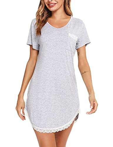 Doaraha Camisón Mujer Algodon Vestido de Dormir Verano Suave y Transpirable Pijama Comodo con Mangas Cortas Cuello en V.