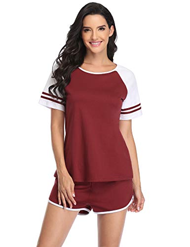 Doaraha Pijama Mujer Verano 100% Algodón Camiseta y Pantalones Cortos Casual Ropa de Dormir S-XXL