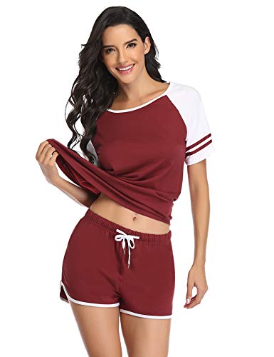 Doaraha Pijama Mujer Verano 100% Algodón Camiseta y Pantalones Cortos Casual Ropa de Dormir S-XXL