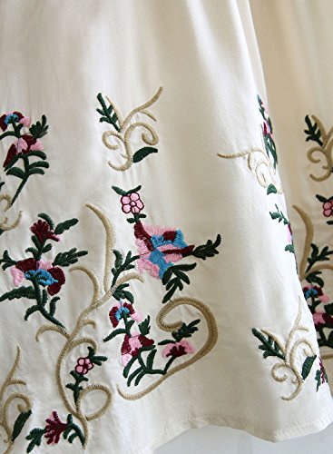 Doballa - Vestido de estilo bohemio, mini blusa, túnica de estilo mejicano, con bordado floral para mujer Beige beige M