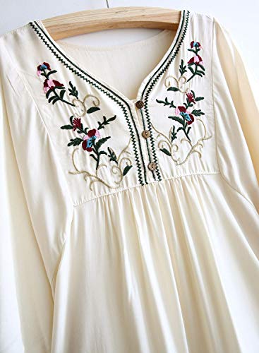Doballa - Vestido de estilo bohemio, mini blusa, túnica de estilo mejicano, con bordado floral para mujer Beige beige XL