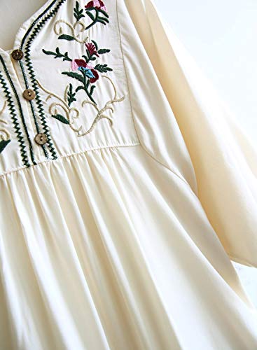 Doballa - Vestido de estilo bohemio, mini blusa, túnica de estilo mejicano, con bordado floral para mujer Beige beige XL