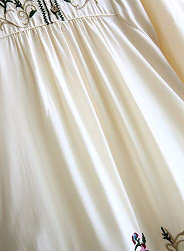 Doballa - Vestido de estilo bohemio, mini blusa, túnica de estilo mejicano, con bordado floral para mujer Beige beige XL