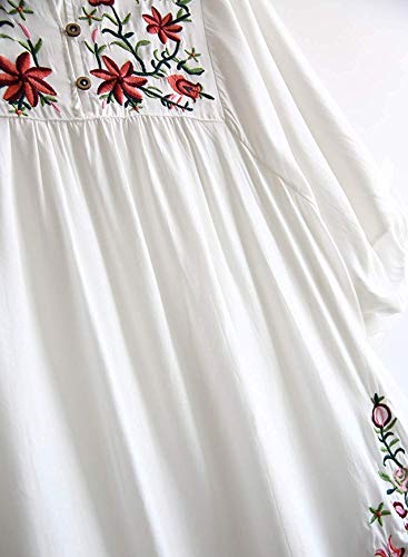 Doballa - Vestido de estilo bohemio, mini blusa, túnica de estilo mejicano, con bordado floral para mujer Blanco blanco L