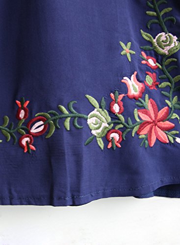 Doballa - Vestido de estilo bohemio, mini blusa, túnica de estilo mejicano, con bordado floral para mujer Flor de estrella azul marino. L