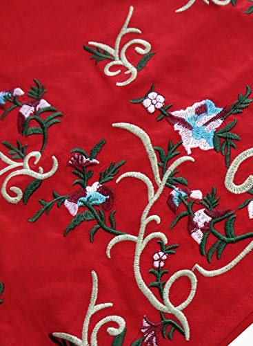 Doballa - Vestido de estilo bohemio, mini blusa, túnica de estilo mejicano, con bordado floral para mujer Flor Roja XL
