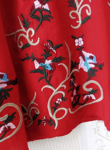 Doballa - Vestido de estilo bohemio, mini blusa, túnica de estilo mejicano, con bordado floral para mujer Flor Roja XL