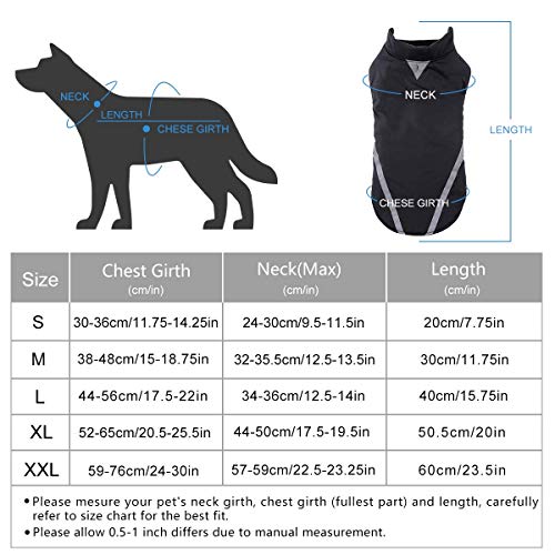 Dociote Chaqueta para medianos y Grandes Perros - Suéter Ropa de Invierno Chaleco Reflectante al Viento Abrigos para Mascotas Perros Negro