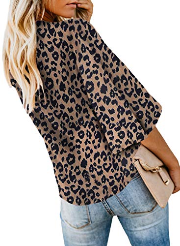 Dokotoo - Blusa para mujer, camiseta de manga corta con lazo, diseño casual E-léopard S