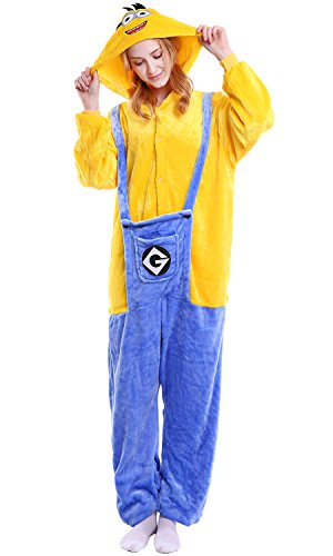 Dolamen Adulto Unisexo Onesies Kigurumi Pijamas, Mujer Hombres Traje Disfraz Animal Pyjamas, Ropa de Dormir Halloween Cosplay Navidad Animales de Vestuario (X-Large (68.8"-72.8"), Minions)
