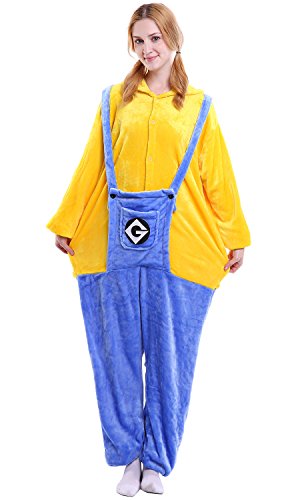 Dolamen Adulto Unisexo Onesies Kigurumi Pijamas, Mujer Hombres Traje Disfraz Animal Pyjamas, Ropa de Dormir Halloween Cosplay Navidad Animales de Vestuario (X-Large (68.8"-72.8"), Minions)
