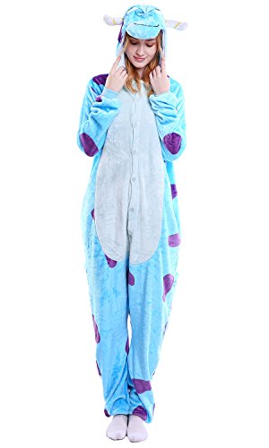 Dolamen Adulto Unisexo Onesies Kigurumi Pijamas, Mujer Hombres Traje Disfraz Animal Pyjamas, Ropa de Dormir Halloween Cosplay Navidad Animales de Vestuario (Large (65"-68.8"), Sullivan)