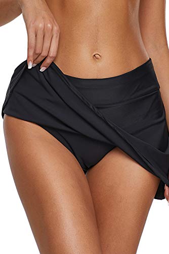 Dolamen Mujer Shorts de baño, Trajes de baño Bañador Deportivo Traje de Baño Bañador de natación Falda Bikini para Mujer Bragas Pantalones Cortos (X-Large, Negro)