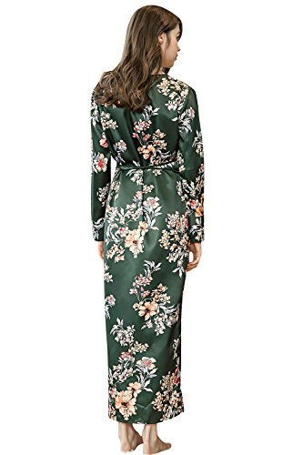 Dolamen Mujer Vestido Kimono Satén, Camisón para Mujer, Flores Florales Robe Albornoz Dama de Honor Ropa de Dormir Pijama, Largo 2018 Busto 100 cm (Busto Larghezza 100 cm, Verde)