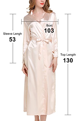 Dolamen Mujer Vestido Kimono Satén Largo, Cordón Camisón para Mujer, Lujoso Robe Albornoz Dama de Honor Ropa de Dormir Pijama, Busto 108 cm, 45,52 Inch (Oro)