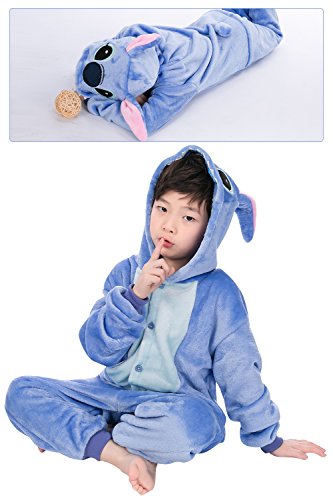 Dolamen Niños Unisexo Onesies Kigurumi Pijamas, Niña Traje Disfraz Animal Pyjamas, Ropa de dormir Halloween Cosplay Navidad Animales de Vestuario (130-140CM (51 "-55"), Stitch)